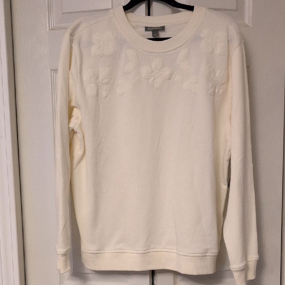 Style & Co. Cream Floral Crew Neck Sweatshirt